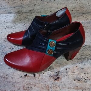 L'Artiste Spring Step Joella Bootie Pumps Shoes Sz 40/9 Colorblock Red Leather